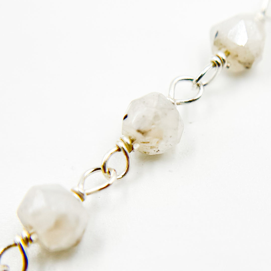 CMS118. Coated Rainbow Moonstone Sterling Silver Wire Chain