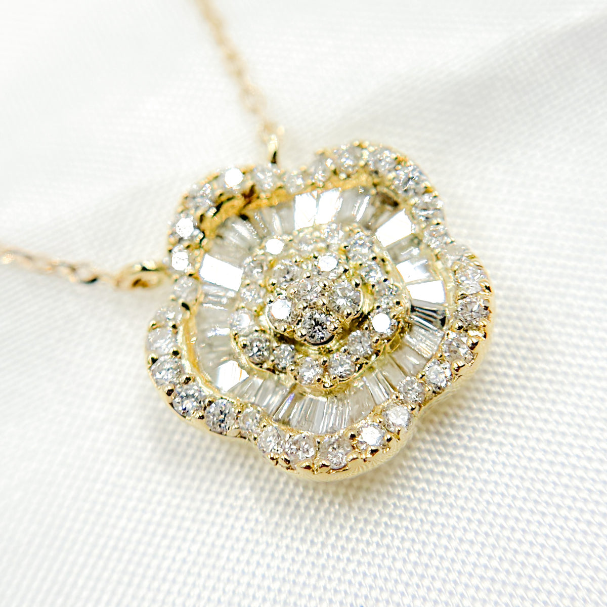 Buy Now 14K Solid Gold Diamond Flower Necklace