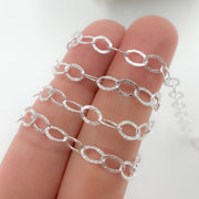 Silver Oval Textured Cable Link Chain