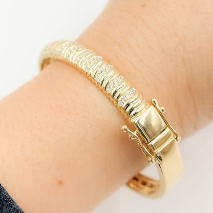 BNI68519. 14K Solid Gold Twisted Fancy Bangle with Diamonds