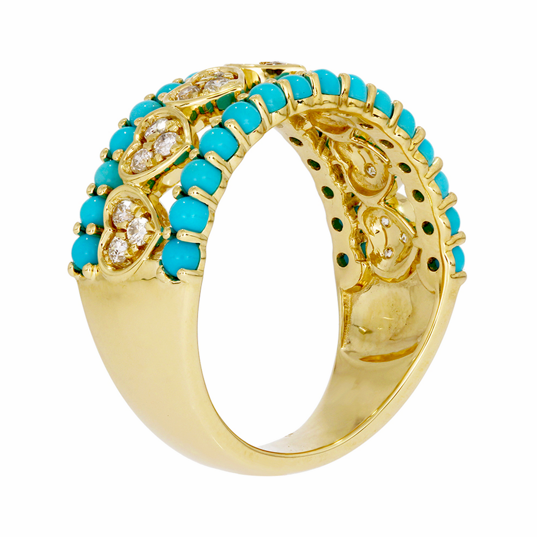 RFF18355TQ. 14k Solid Gold Diamond and Turquoise Heart Band Ring