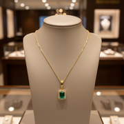 CMC00365EM6X4. 14K Solid Gold Rectangular-Shaped Emerald and Diamond Charm