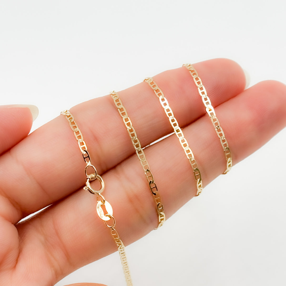 14k Solid Gold Flat Marina Link Chain