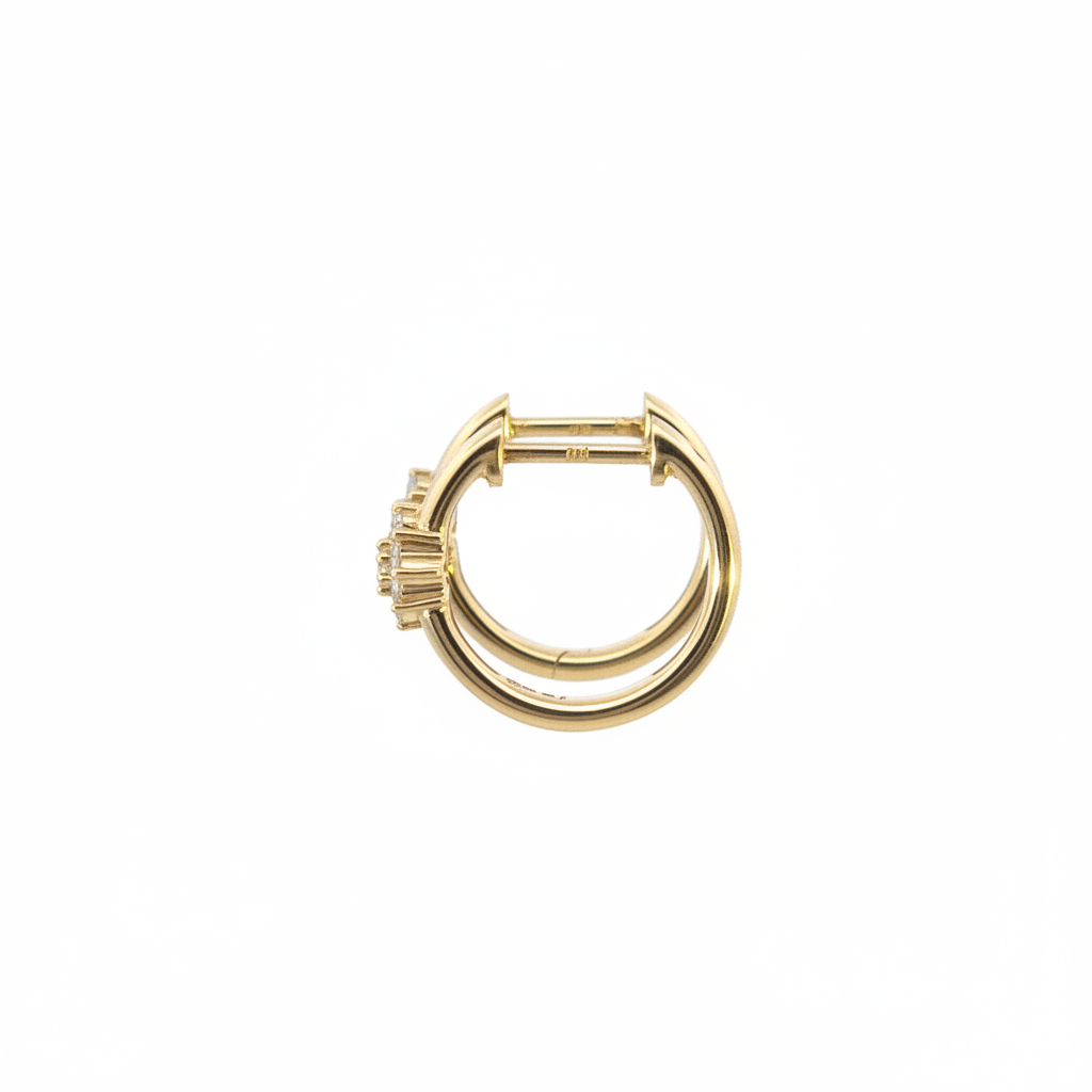 EHD57626. 14K Solid Yellow Gold Diamond Flower Huggie Hoop Earrings