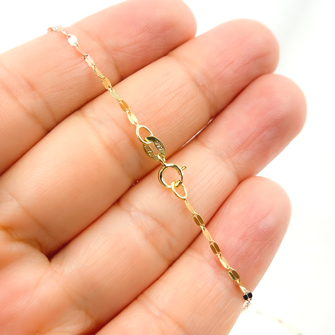 14K Solid Gold Tri-Color Flat Marina Chain
