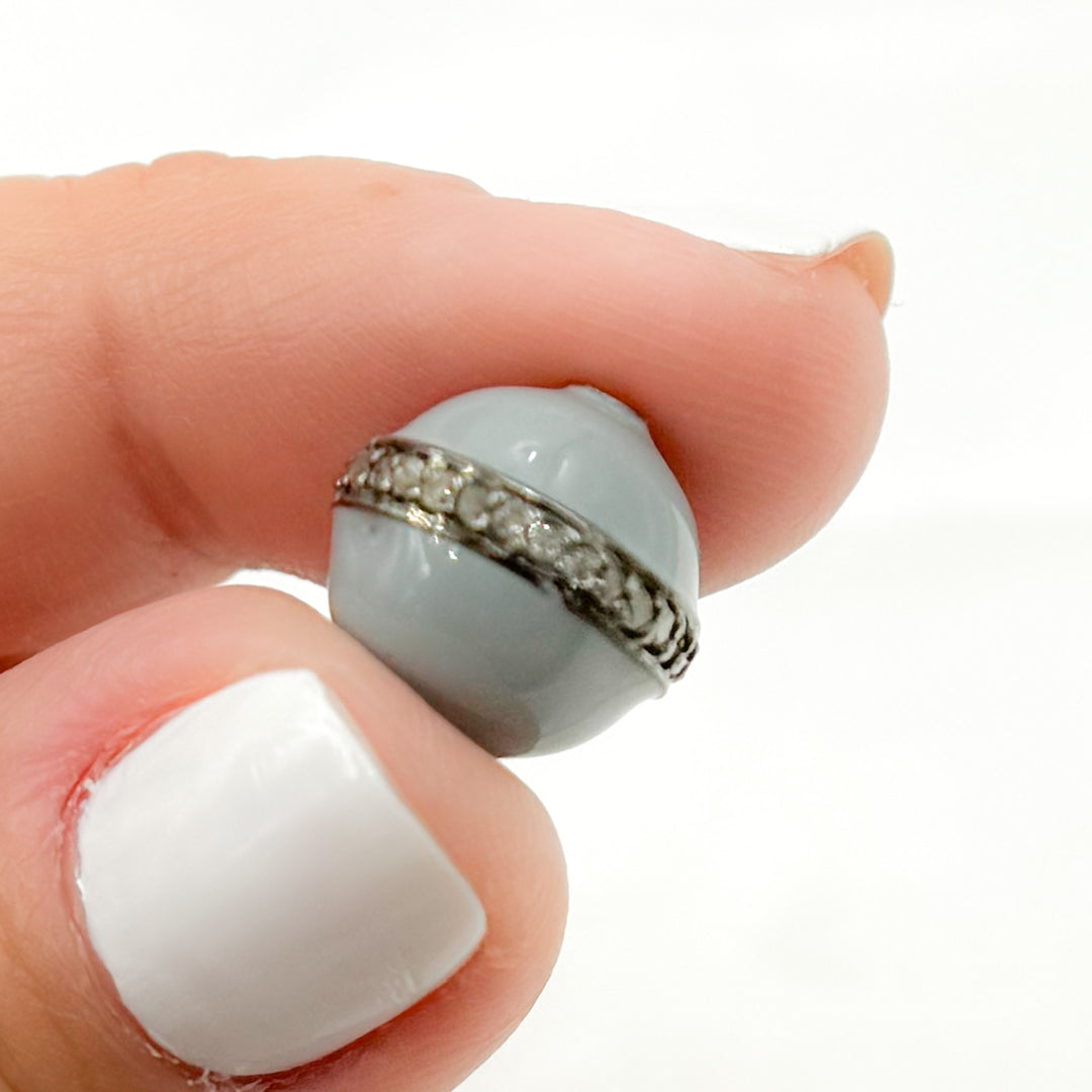DC722A. Diamond Sterling Silver Round Enamel Bead