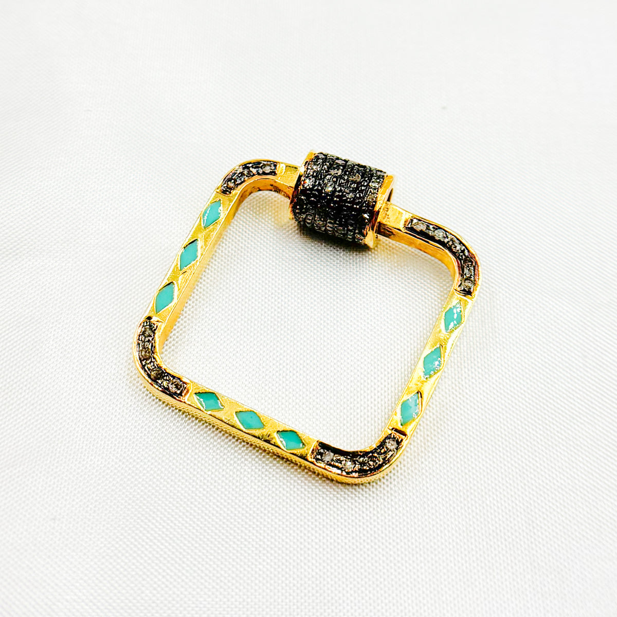 DC11. Sterling Silver Square Enamel Diamond Screw Clasp