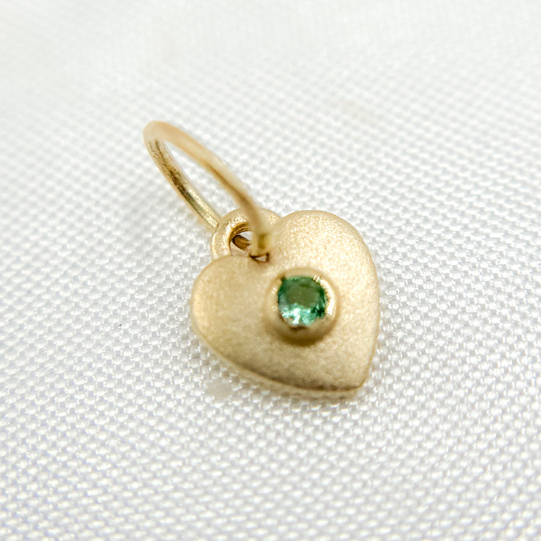GDP416. 14K Solid Gold Heart Charm with Gemstone