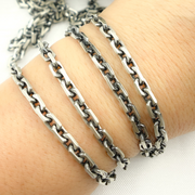Z90OX. Matt Oxidized 925 Sterling Silver Rectangle Diamond Cut Heavy Cable Chain