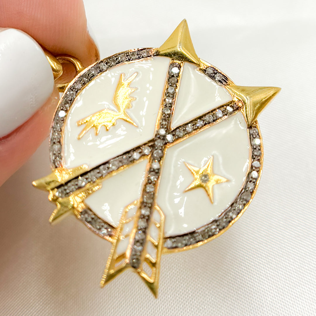 DP539A. Diamond Sterling Silver Round Arrow Enamel Pendant