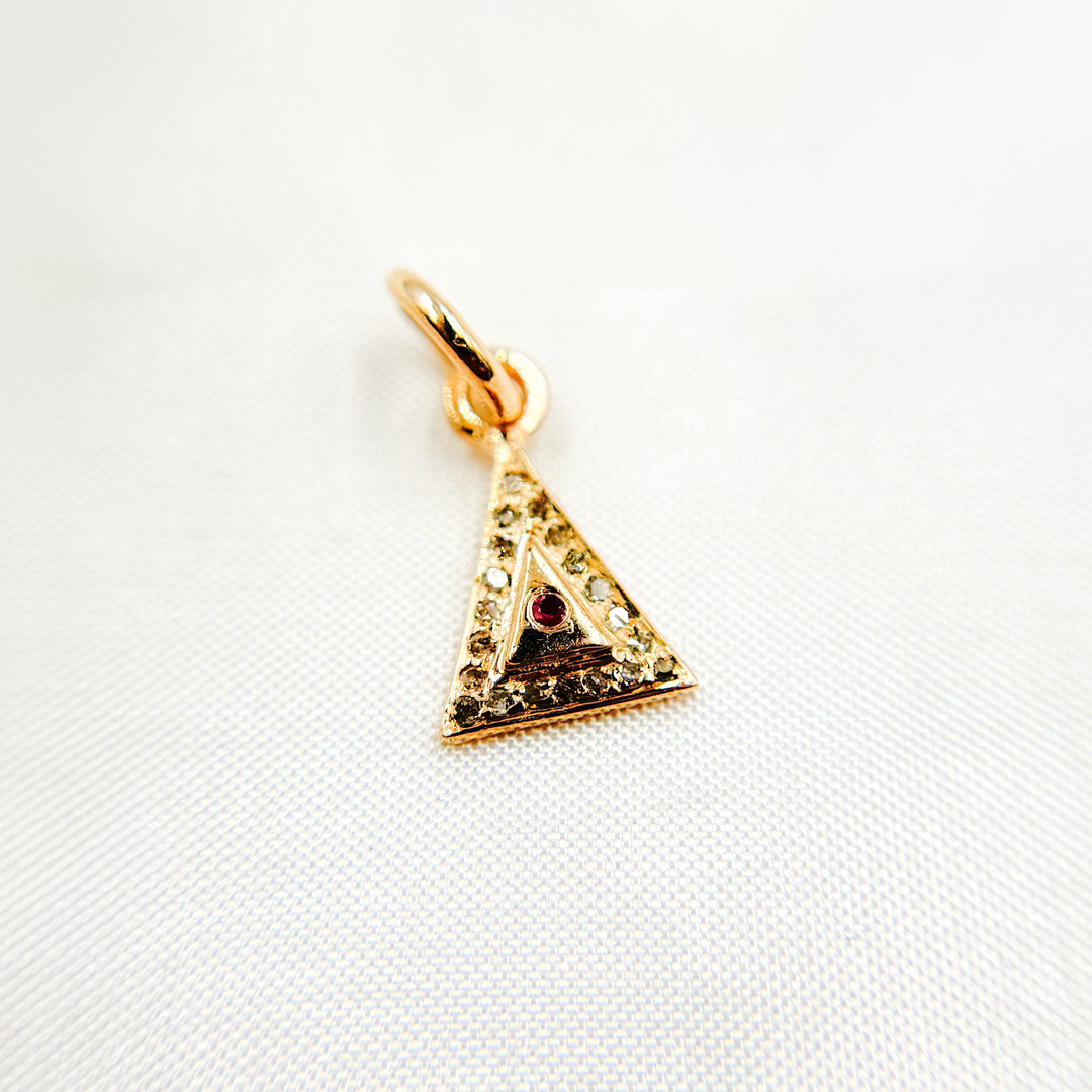 DC454. Diamond Sterling Silver Triangle Charm with Gemstone