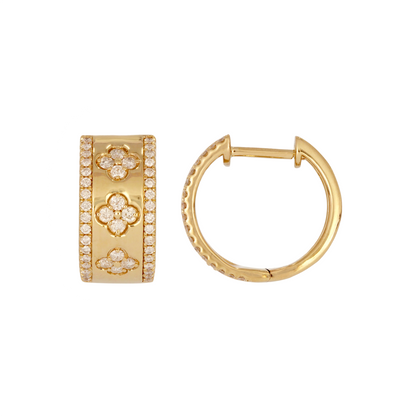 EHI57591. 14K Solid Yellow Gold Diamond Hoop Earrings