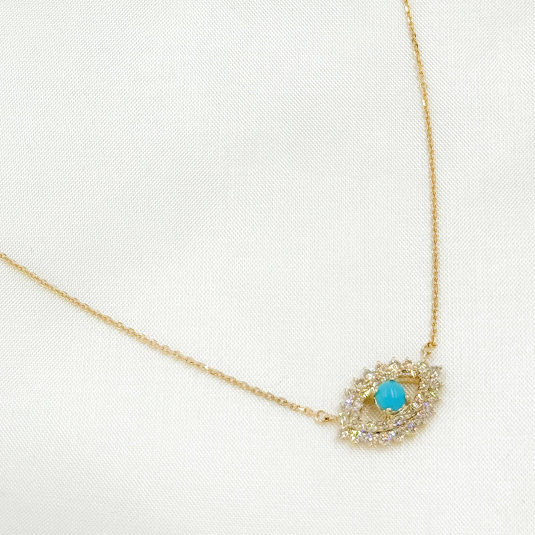 14K Solid Gold Diamond and Turquoise Eye Necklace. NFG71492TQ