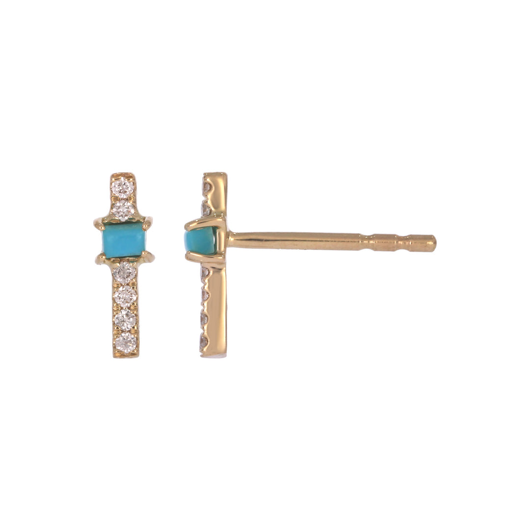 EFA54275. 14K Solid Gold Diamond and Gemstone Bar Stud Earrings
