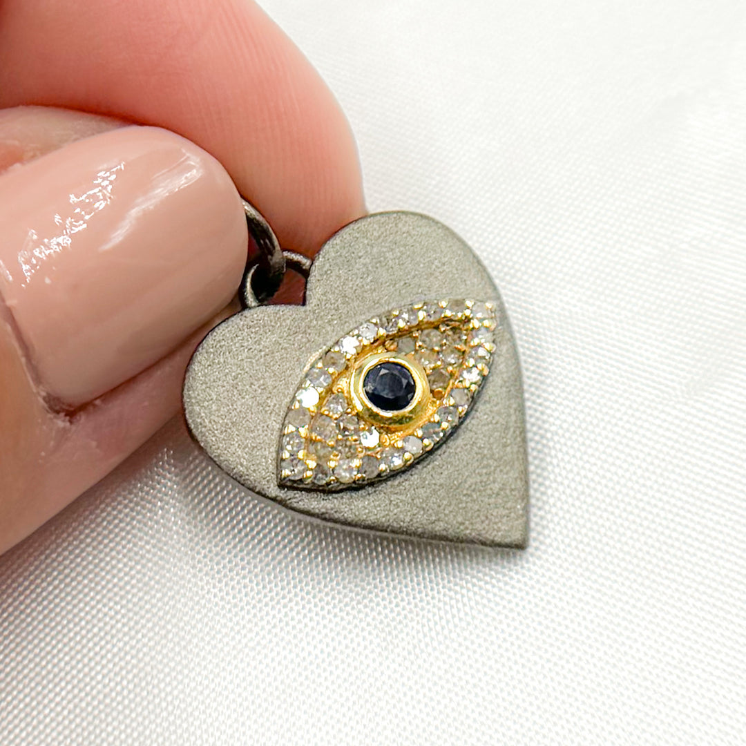 DC981. Diamond Sterling Silver Heart Eye Pendant with Gemstone