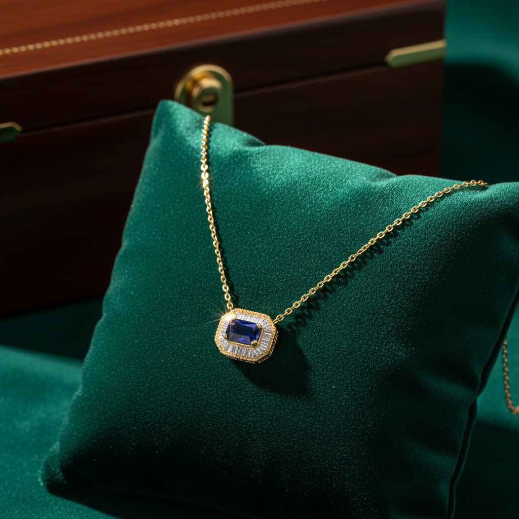 NT405922. 14K Solid Gold Octagon Gemstone Fancy Tiny Necklace