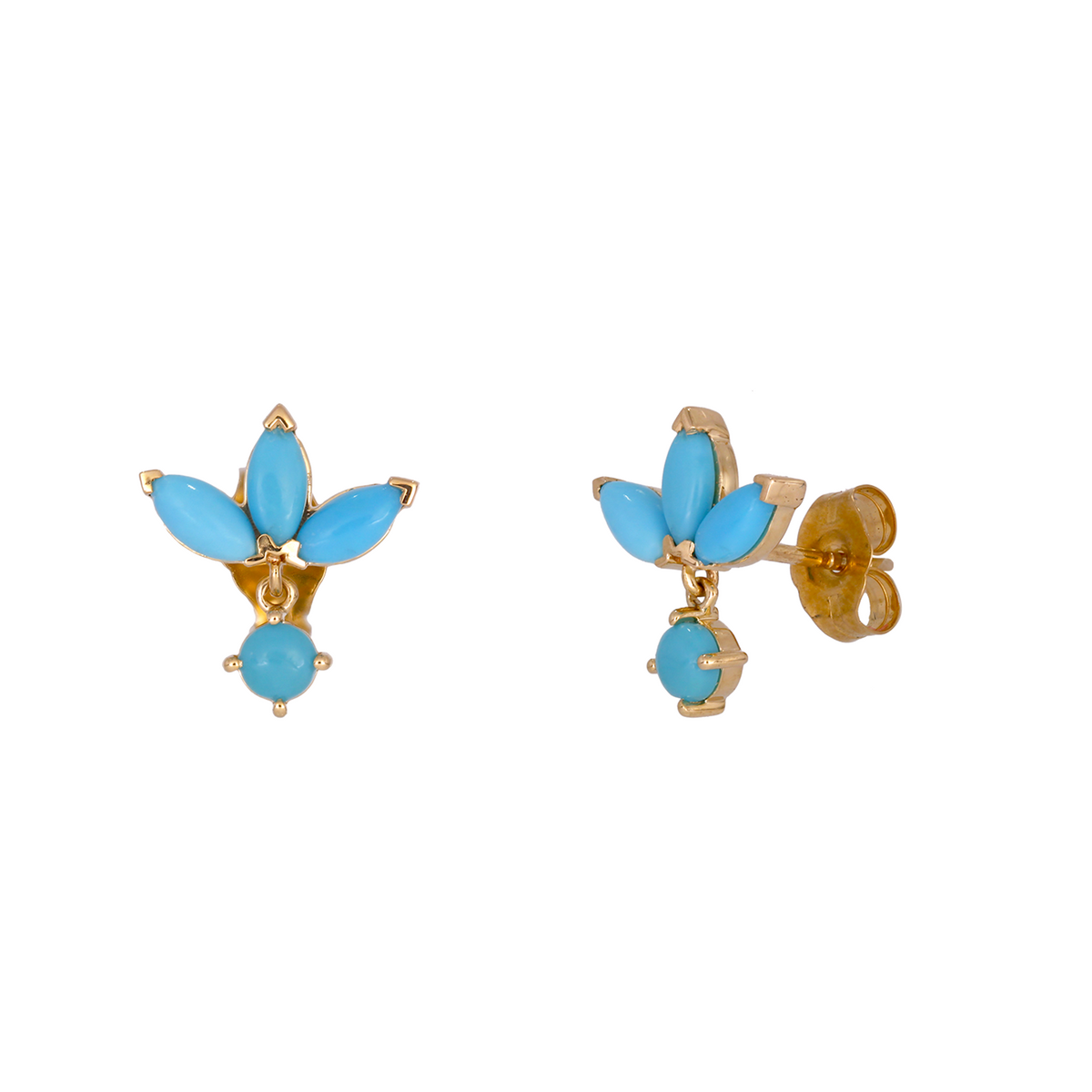 Shop 14K Solid Yellow Gold Diamond and Turquoise Heart Stud Earring