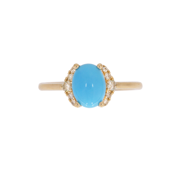 14k Solid Gold Turquoise and Diamond Ring