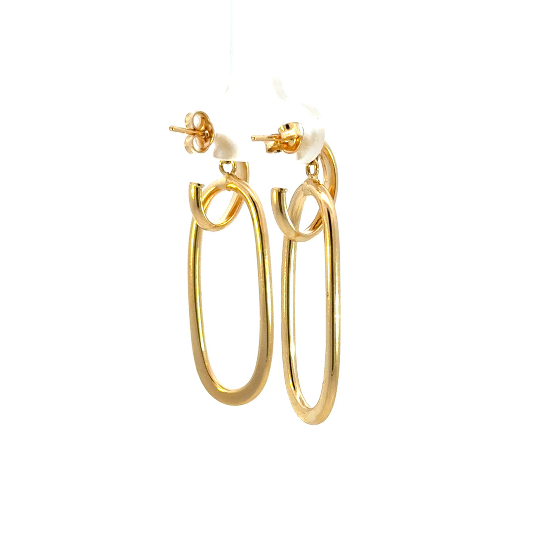 15850022597. 14k Solid Gold Flat Oval Hollow Dangle Earrings