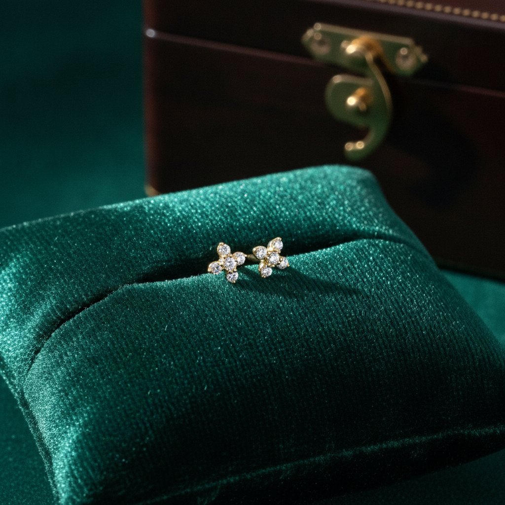 ER413630Y. 14k Solid Gold Diamond Flower Stud Earrings