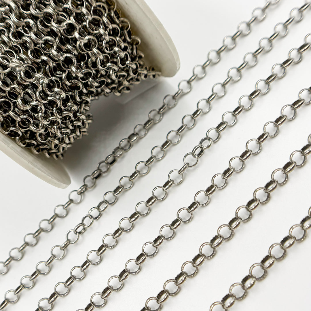 V89OX. Sterling Silver Oxidized Rolo Chain