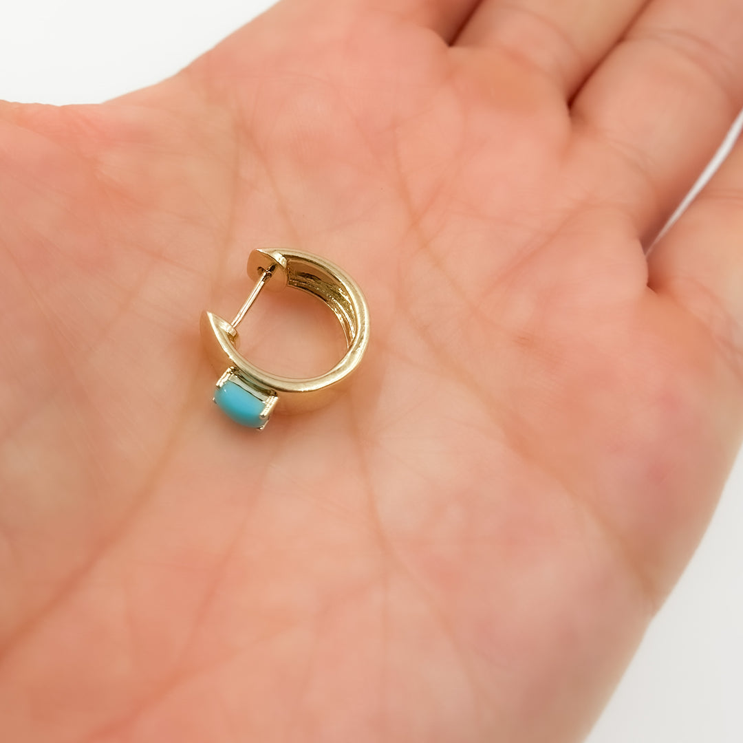 EHZ57585. 14K Solid Gold Gemstone Hoops