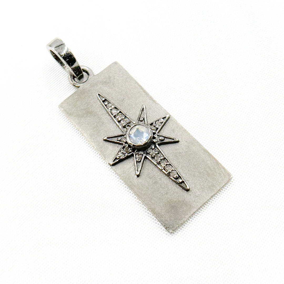 DP467. Diamond Sterling Silver Rectangle Star Pendant with Gemstone