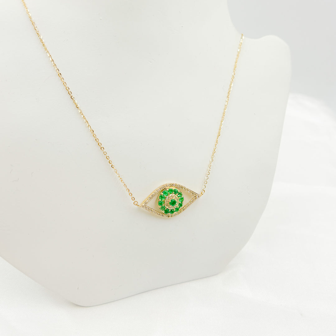 14K Solid Gold Diamond and Emerald Eye Necklace. CN96322EM