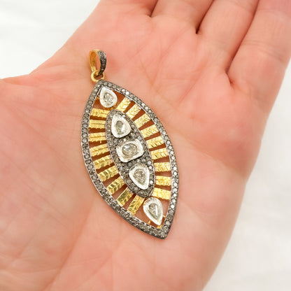 DP204. Diamond Sterling Silver Leaf Shape Pendant with Polki Diamond