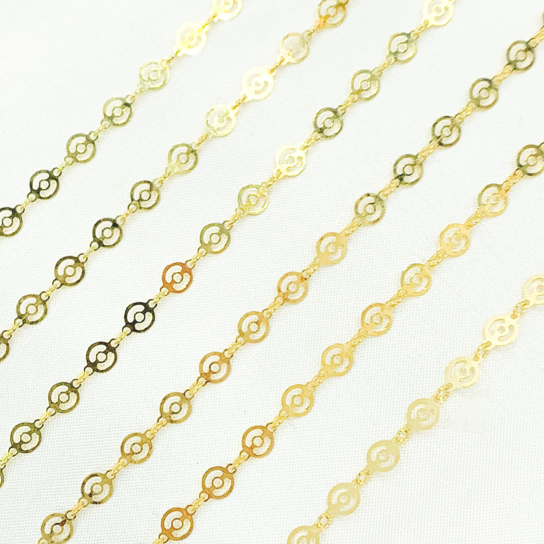 V15GP. Gold Plated Sterling Silver Circles Pattern Chain