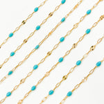 Load image into Gallery viewer, V295TURGF. 14K Gold Filled Turquoise Color Enamel with Paperclip and Diamond Cut Marina Links