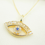 Load image into Gallery viewer, 14K Gold Diamonds &amp; Blue Sapphire Evil Eye Pendant. PFE32149BS
