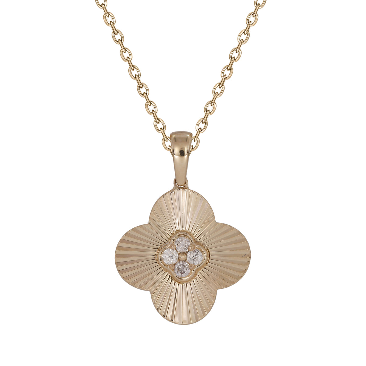 PFB33136. 14K Solid Gold Clover Diamond Necklace