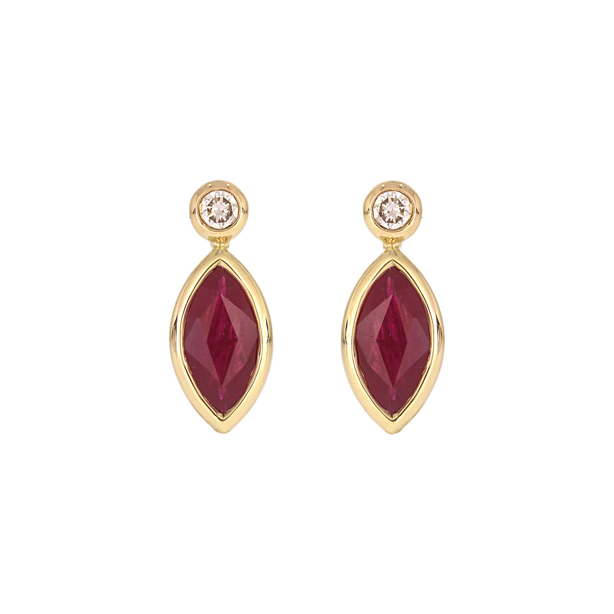 CE97070. 14K Solid Yellow Gold Diamond and Gemstone Marquise Stud Earring