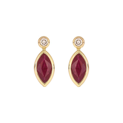 CE97070. 14K Solid Yellow Gold Diamond and Gemstone Marquise Stud Earring