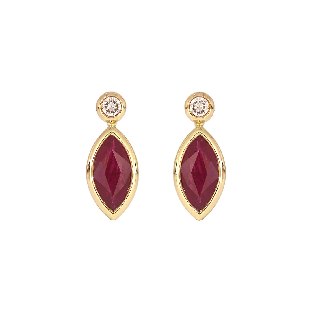 CE97070. 14K Solid Yellow Gold Diamond and Gemstone Marquise Stud Earring