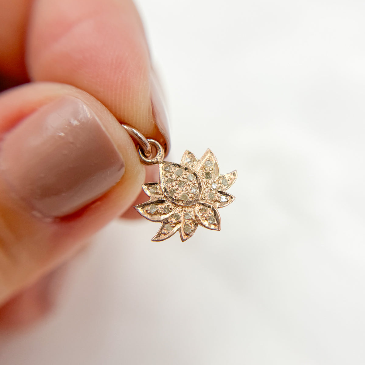 DC443. Diamond Sterling Silver Lotus Charm