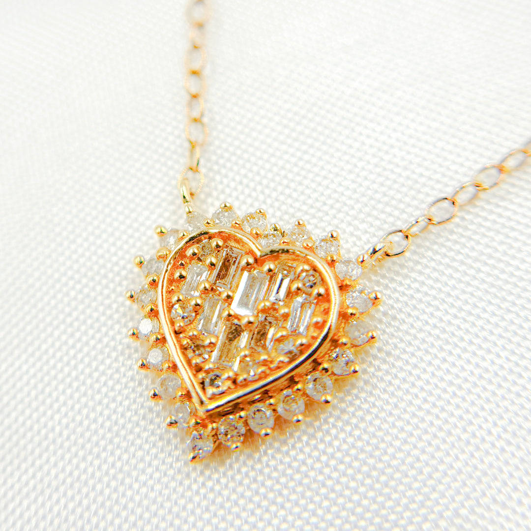 14k Solid Gold Diamond Heart Baguette Necklace. NFE71233