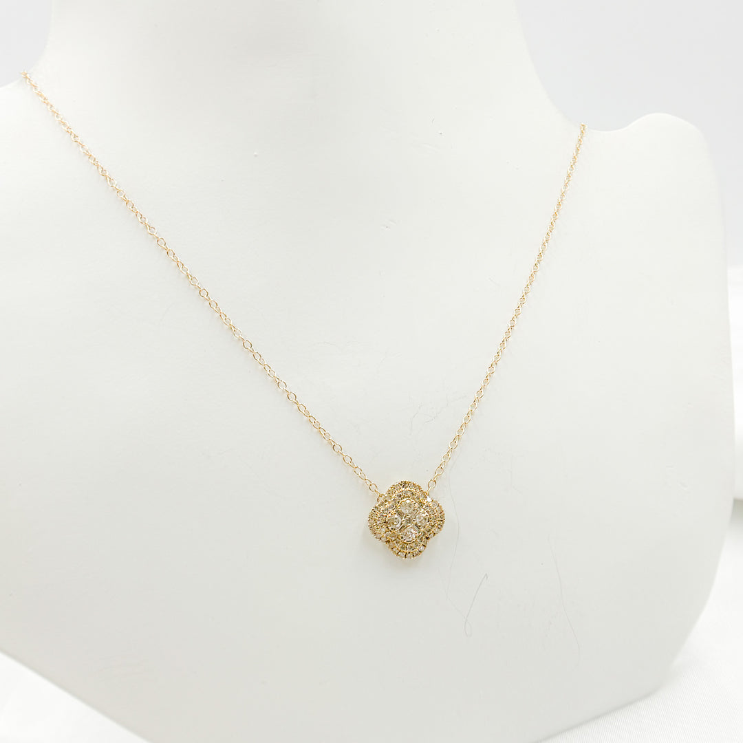 14k Solid Gold Diamond Flower Baguette Necklace. NFF71216