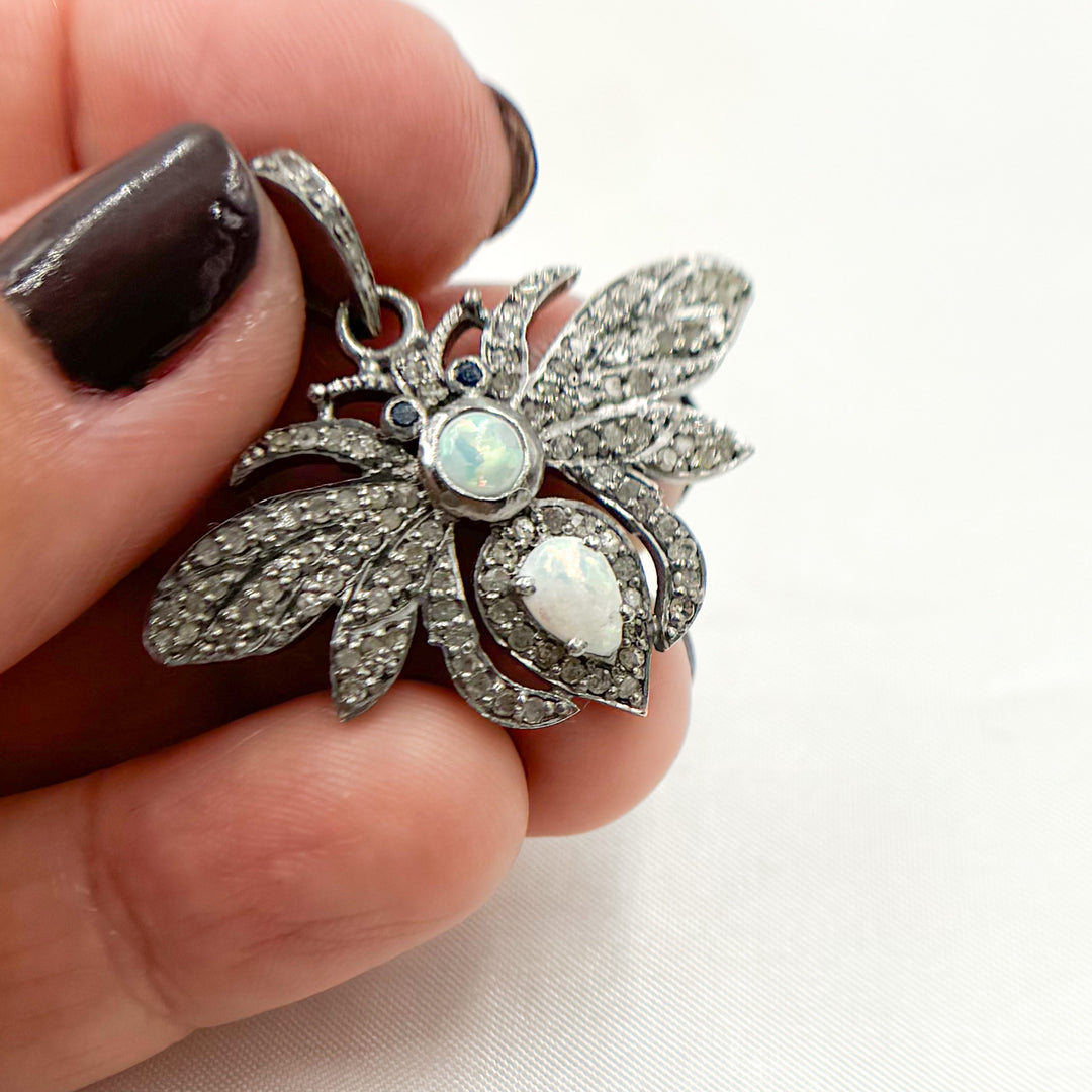 DP394. Diamond Sterling Silver Bee Pendant with Gemstone