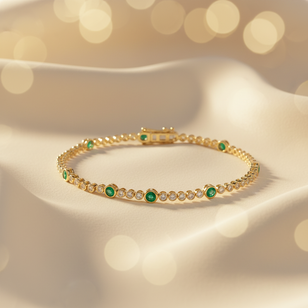 BTL65393EM. 14k Solid Gold Diamond and Gemstone Tennis Bracelet