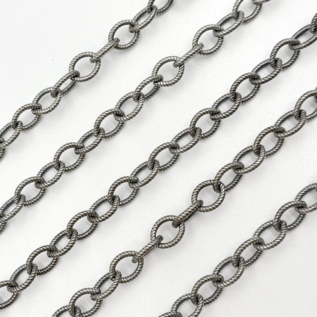 184OX. Oxidized Sterling Silver Twisted Oval Link Chain