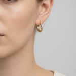 Load image into Gallery viewer, EHF57616. 14k Solid Yellow Gold Diamond Huggie Hoop Earrings