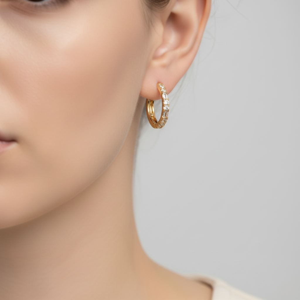 EHF57616. 14k Solid Yellow Gold Diamond Huggie Hoop Earrings