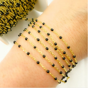 Gold Plated Sterling Silver Enamel Black Color Cable Chain
