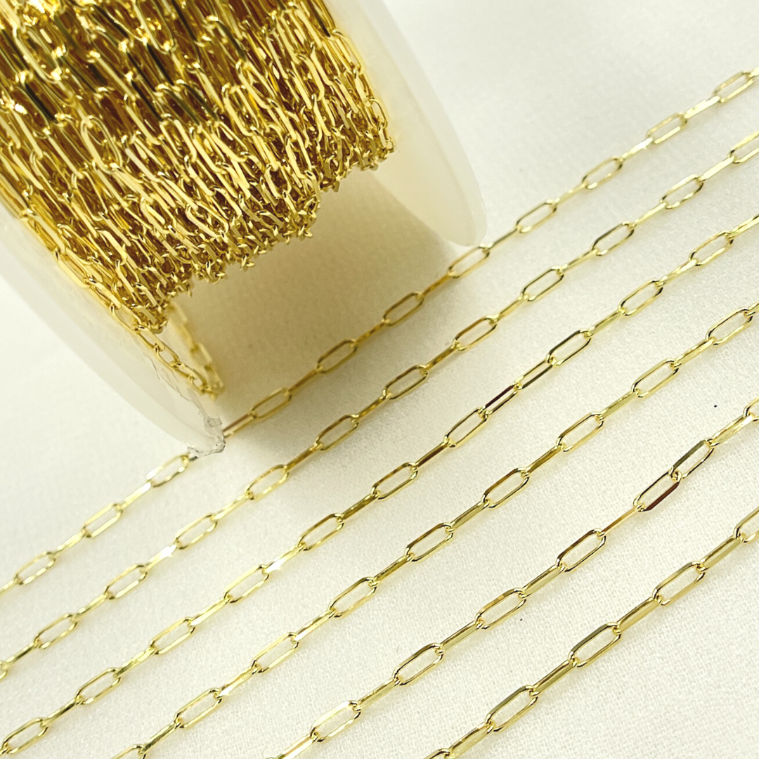 14k Solid Yellow Gold Diamond Cut Paperclip Link Chain by Foot.