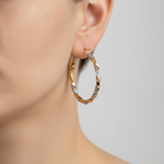 Load image into Gallery viewer, GER124. 14K Solid Gold Twisted Hollow Hoop with Engraved