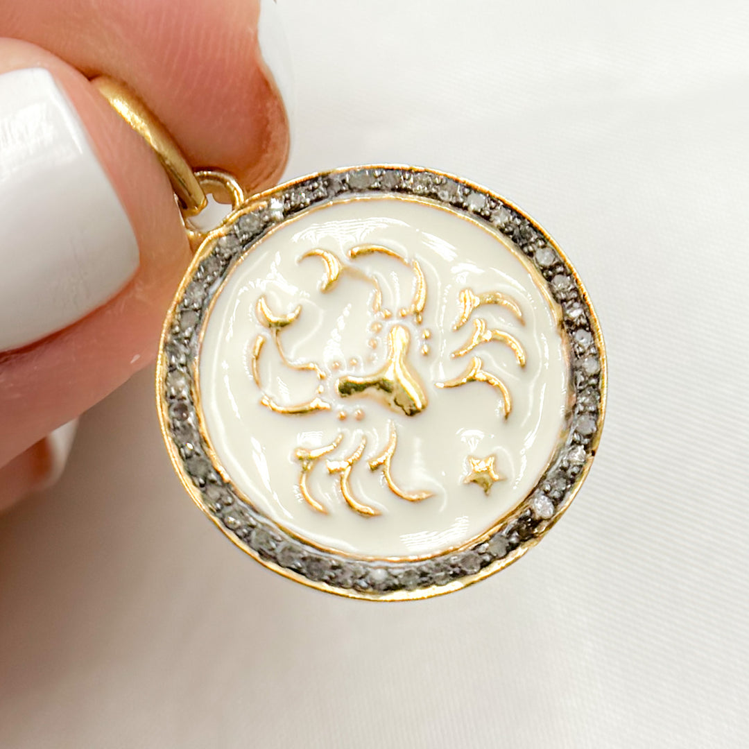 DP609A. Diamond Sterling Silver Round Cancer Zodiac Enamel Pendant