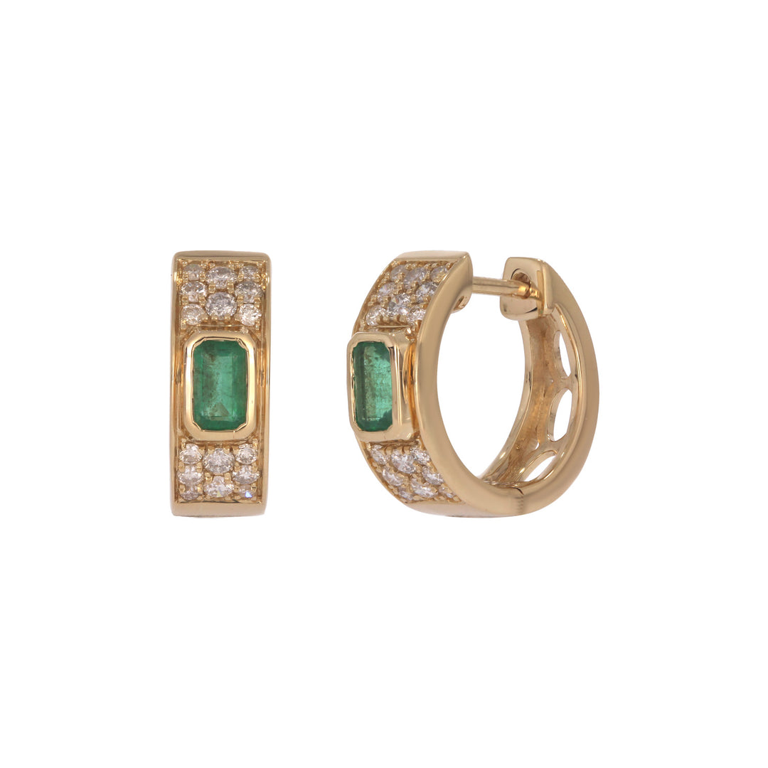 EHF57634. 14k Solid Gold Diamond and Gemstones Hoop Earrings