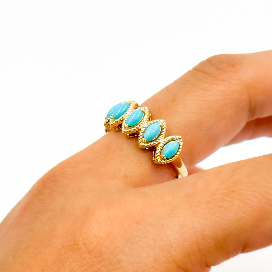 14K Solid Gold Turquoise Gemstone Ring